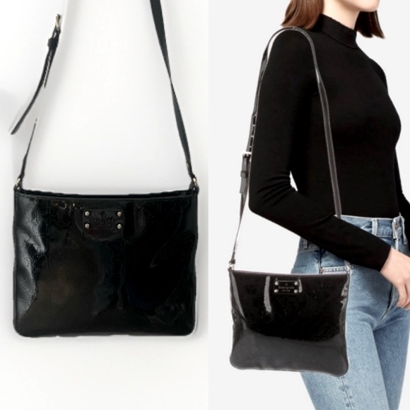 Kate Spade Darby Metro Black Crossbody Bag Patent Leather Logo Print Preppy Y2K - Picture 1 of 15